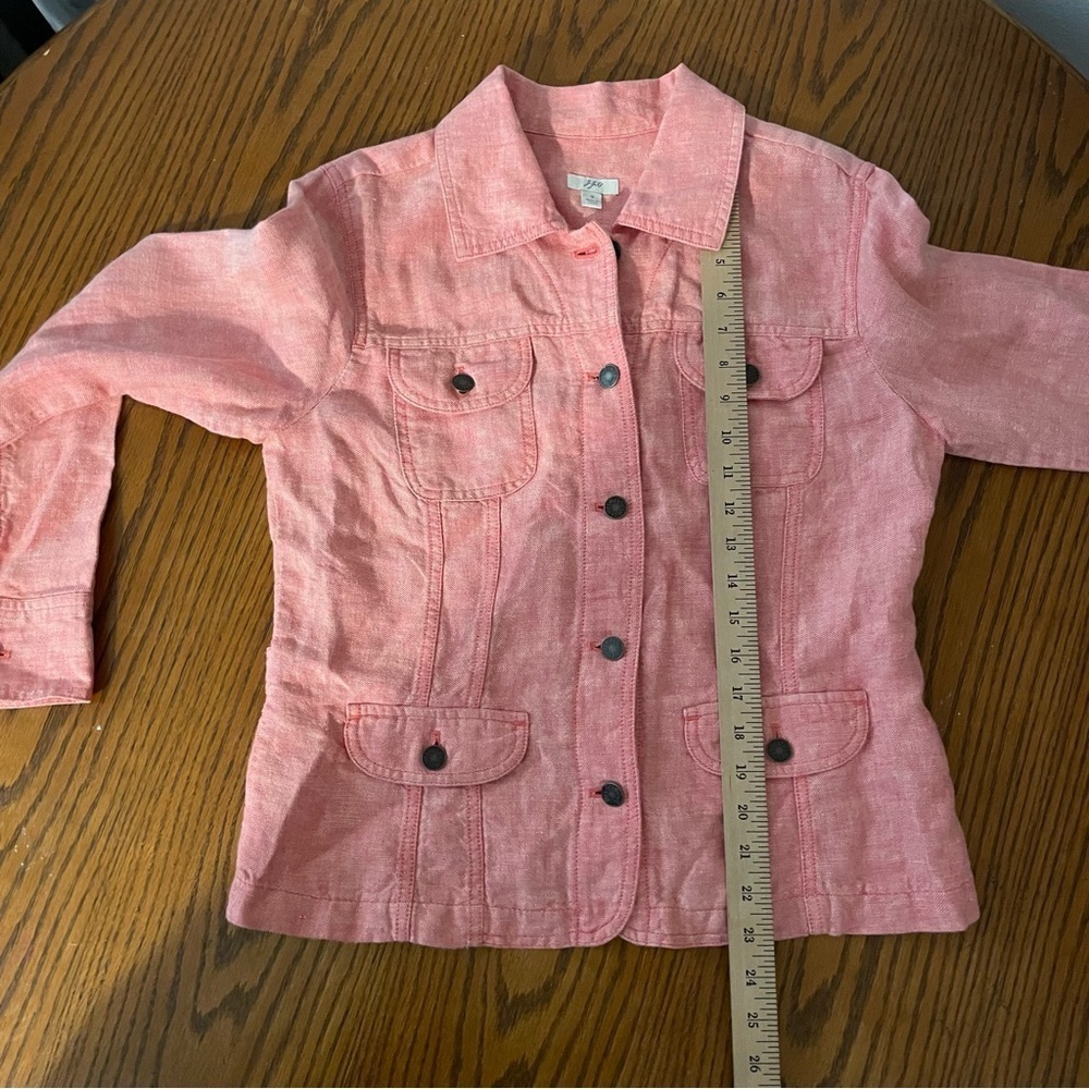 J Jill Linen Shirt Jacket Shacket S Red Button Front Long Sleeve Crop Pockets - Picture 8 of 8